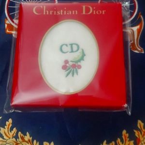 NIP Christian Dior authentic Towel handkerchief HOLIDAY Christmas Holly